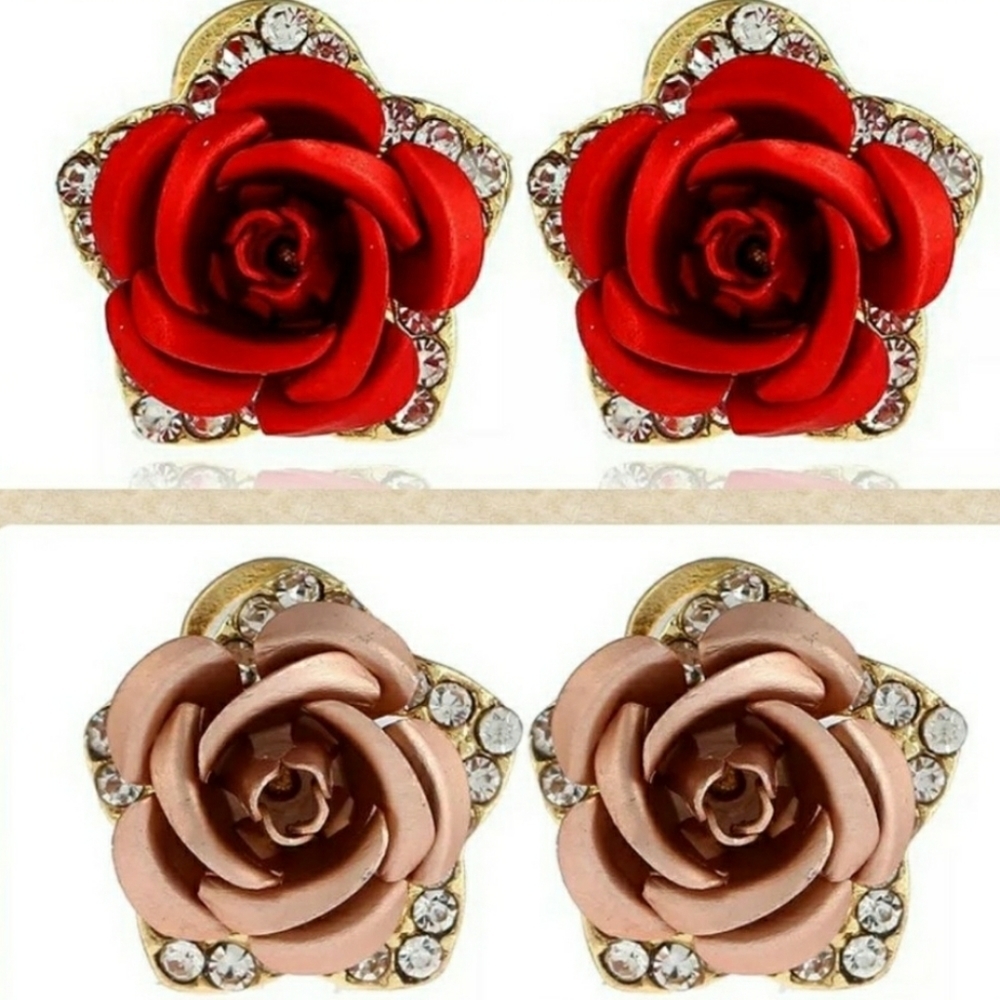 Vintage Red Rose Earrings
